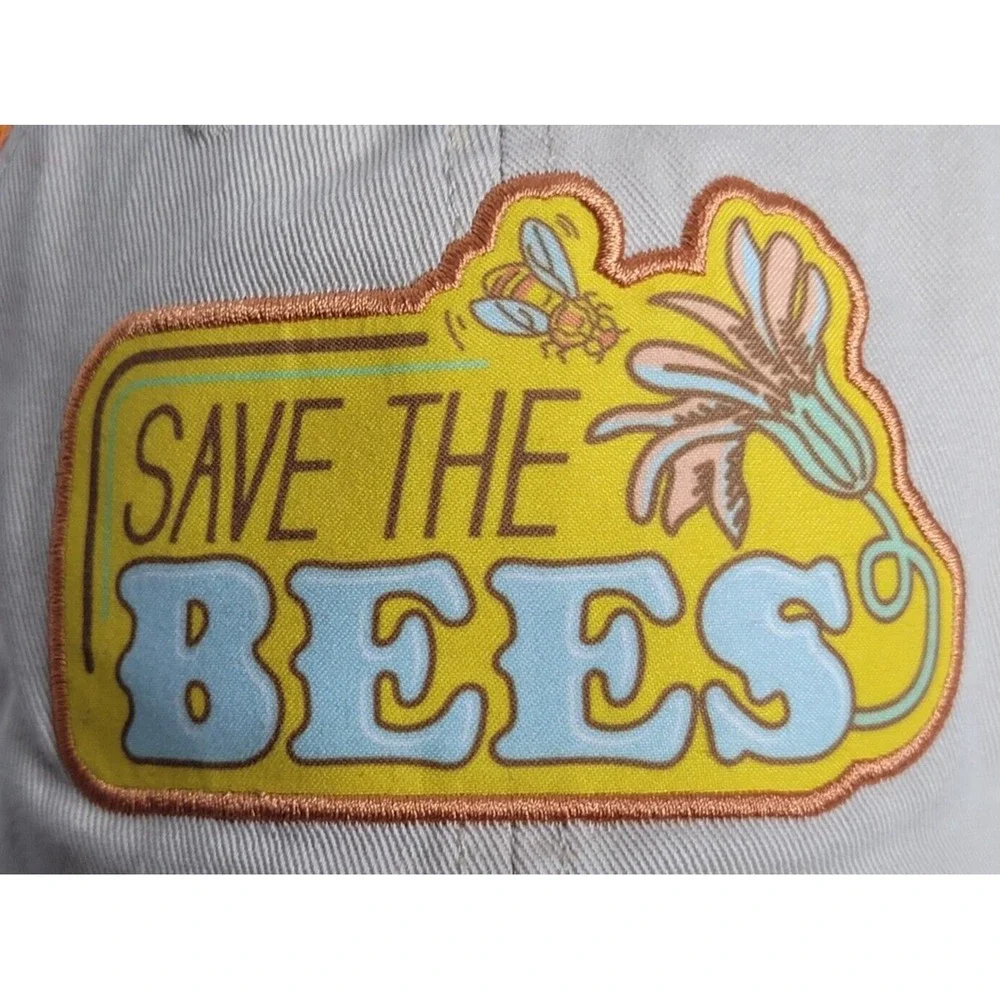 Save The Bees Adjustable Strap Trucker Mesh Cap Hat Smithsonian Orange Logo